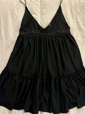 Zara Black Spaghetti-Strap Tiered Mini Dress